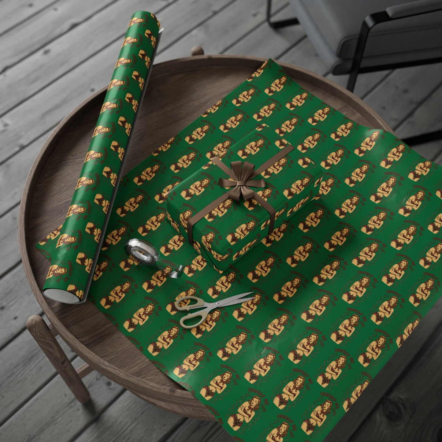 Stylish Vintage Holiday Male Pinup - "Unwrap Me First Design" - Dark Green Background