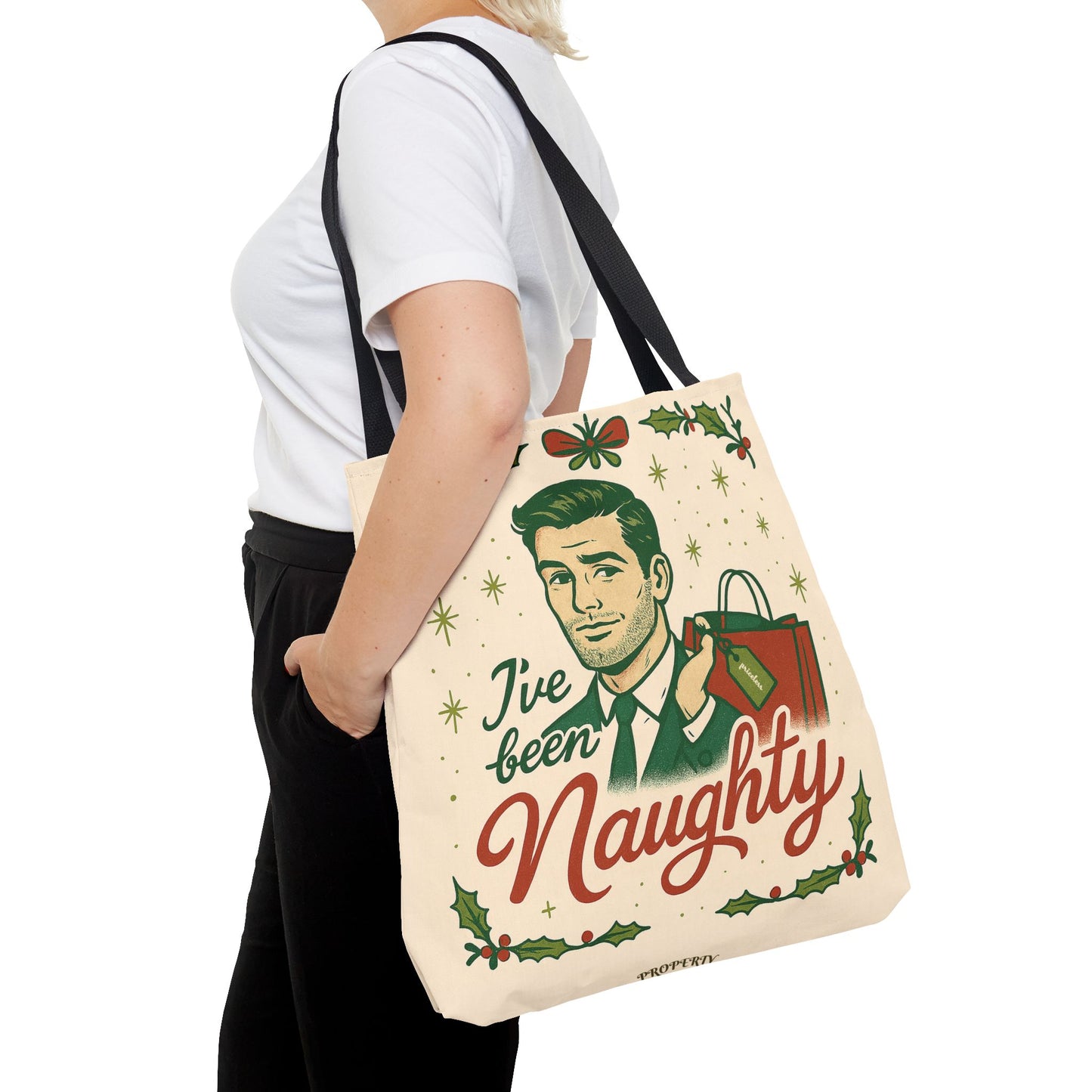 2 Printed Sided Holiday Tote Bag - "I've Been Naughty" and "Keep Calm and Shop On"