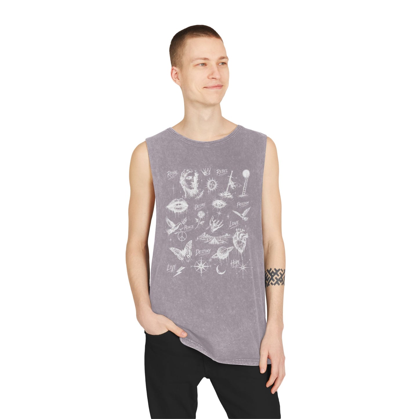 Royal Rebel® Ethereal Sketch Unisex Stonewash Tank - Edgy Unisex Hoodie for Creative Minds