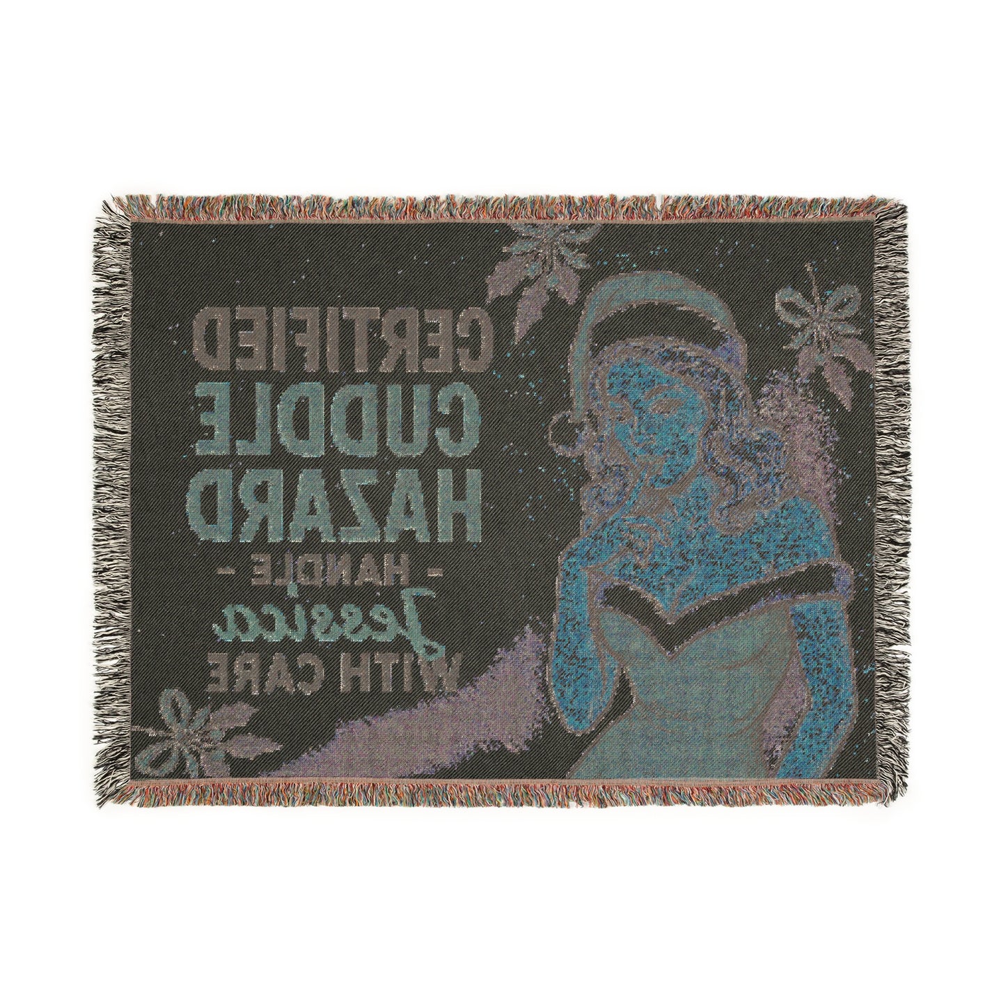 Personalized Name Holiday Woven Blanket - Certified Cuddle Hazard - Handle With Care