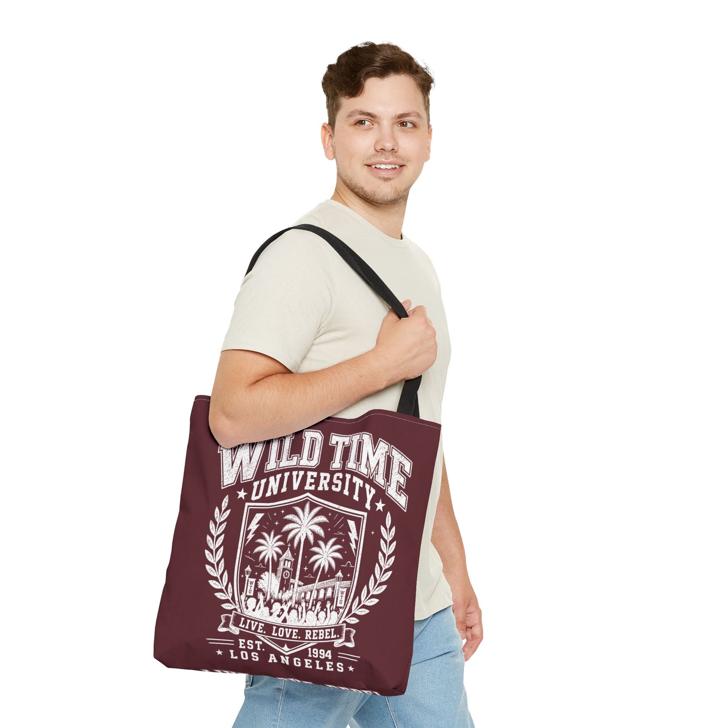 Wild Time™ University Tote Bag — Vintage Los Angeles Palm Crest Canvas Tote