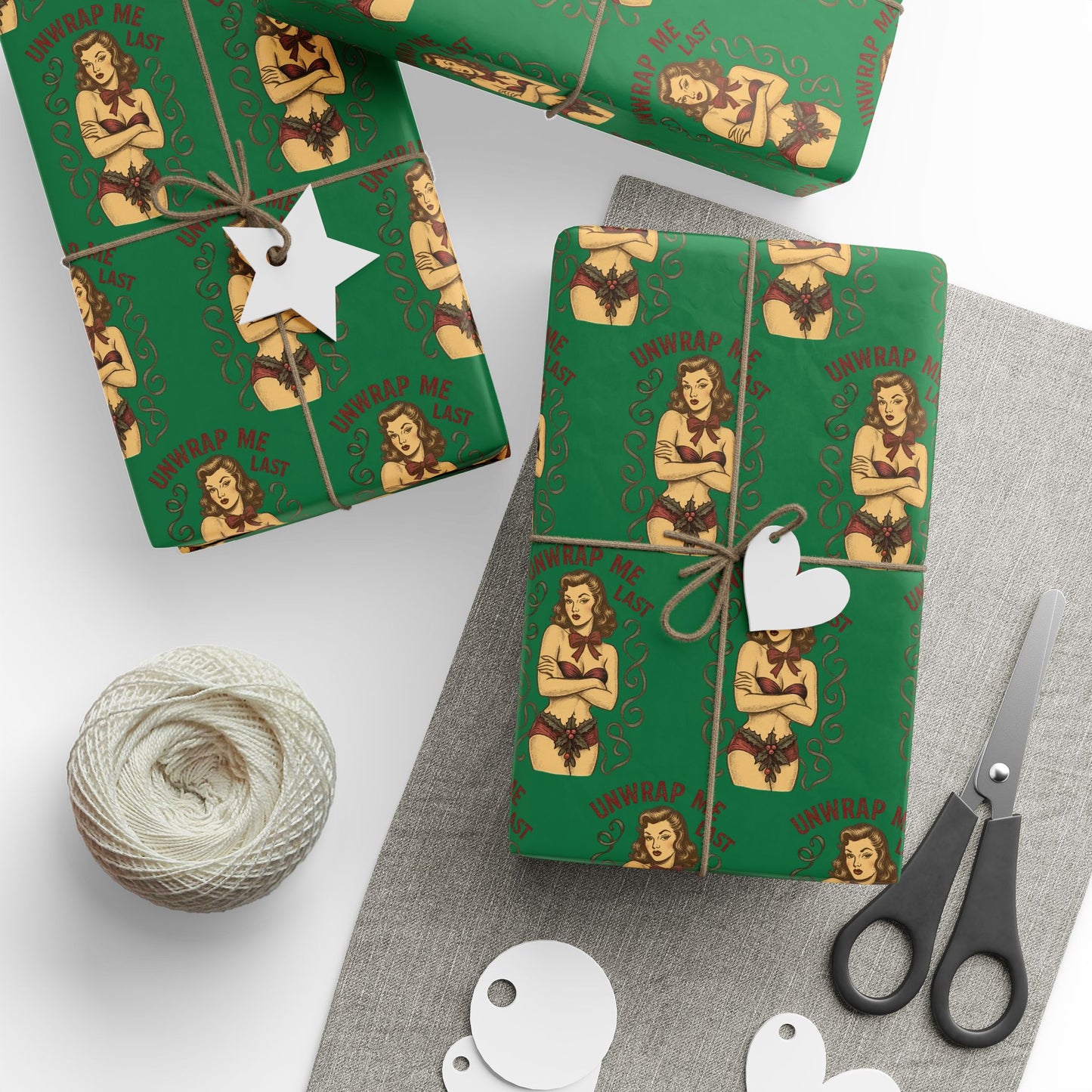 Stylish Vintage Holiday Male Pinup - "Unwrap Me First Design" - Dark Green Background