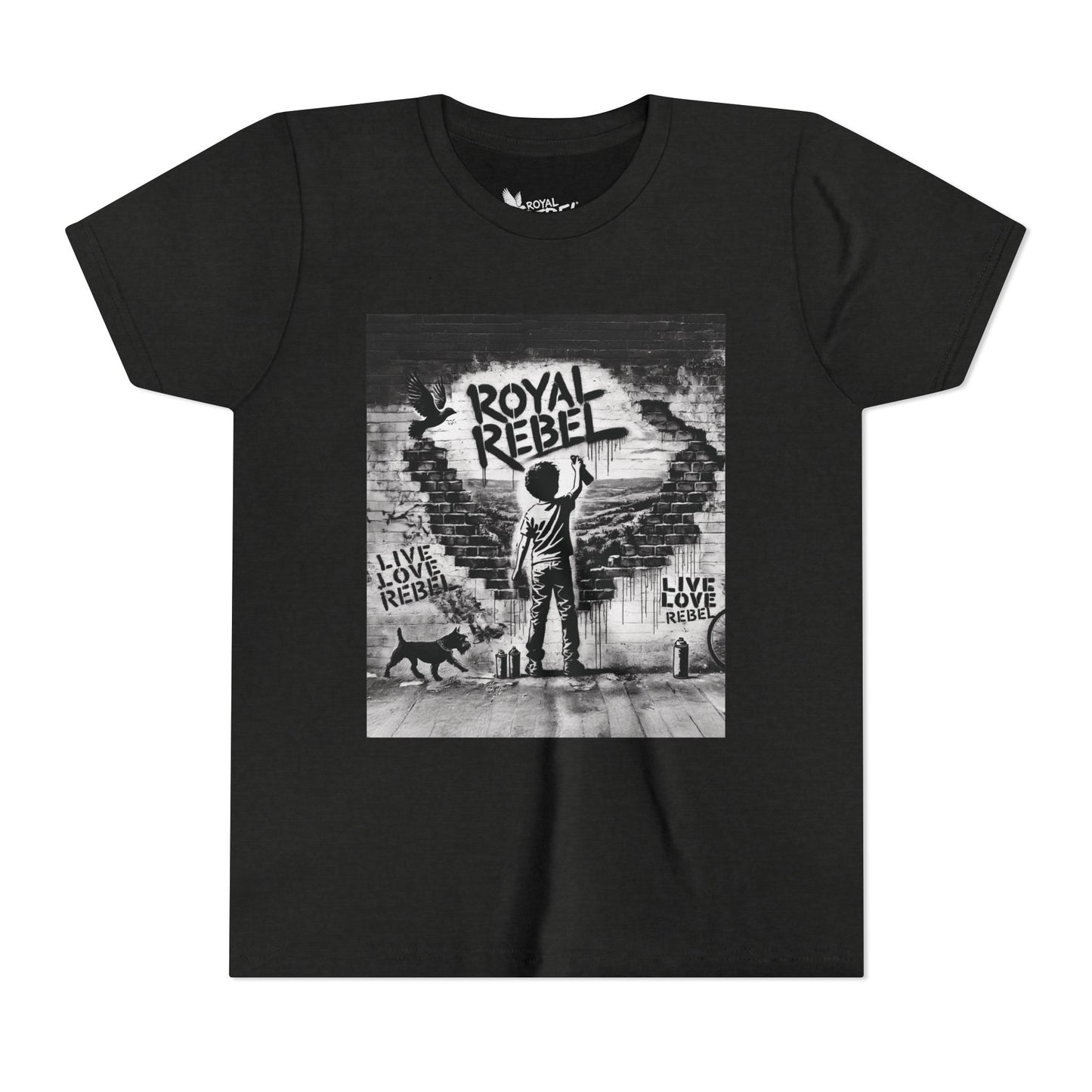 Royal Rebel Graffiti Youth Tee — Kids' Graphic Skate Streetwear T-Shirt