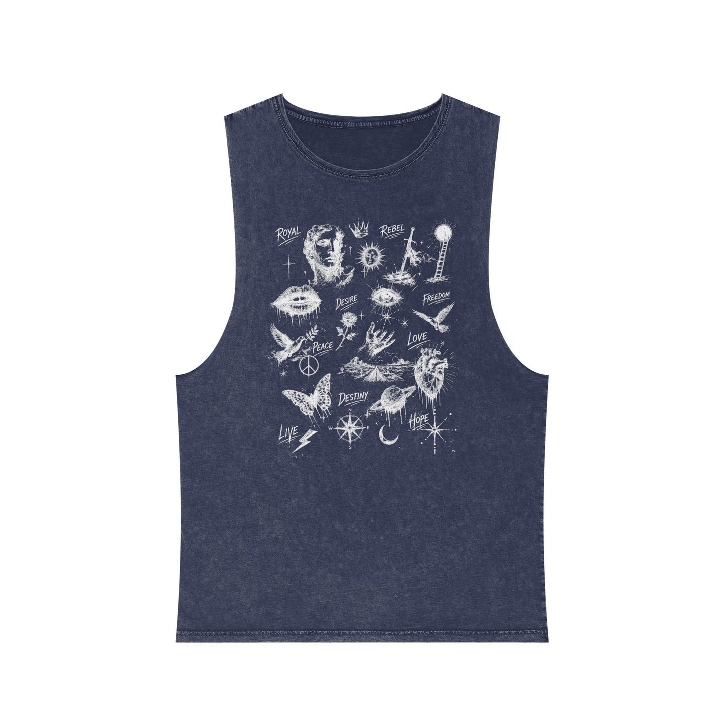 Royal Rebel® Ethereal Sketch Unisex Stonewash Tank - Edgy Unisex Hoodie for Creative Minds