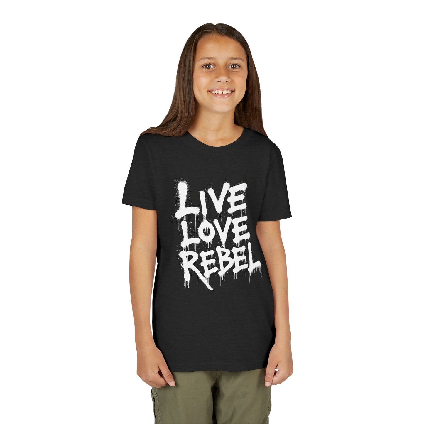 Live Love Rebel Youth Tee — Kids' Graphic Spray Paint Design