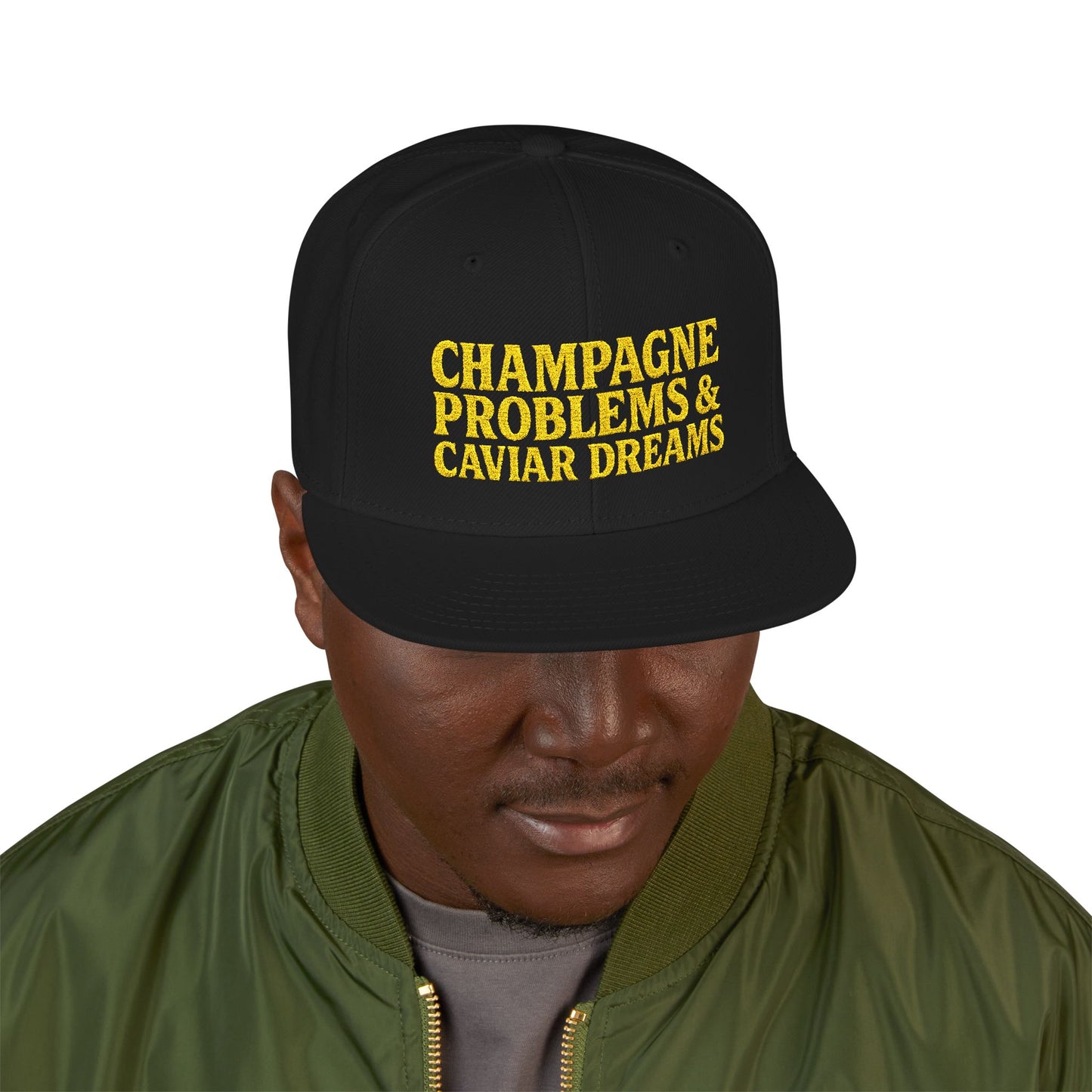 Embroidered Snapback Hat — "Champagne Problems & Caviar Dreams" Streetwear Cap