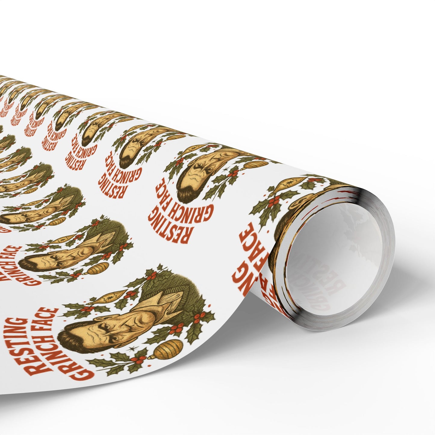 Christmas Wrapping Paper - Resting Grinch Face - Male Graphic with White Background