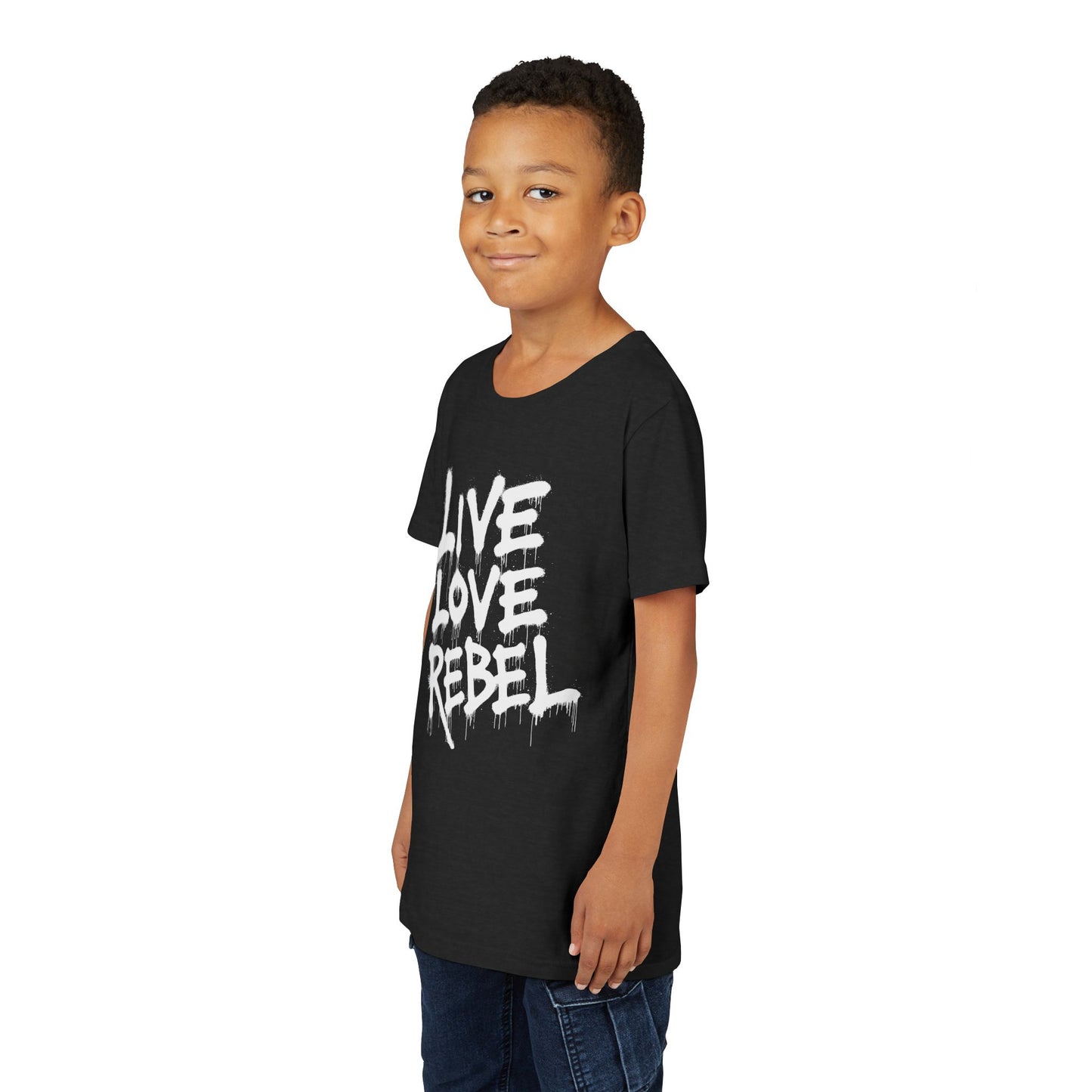 Live Love Rebel Youth Tee — Kids' Graphic Spray Paint Design