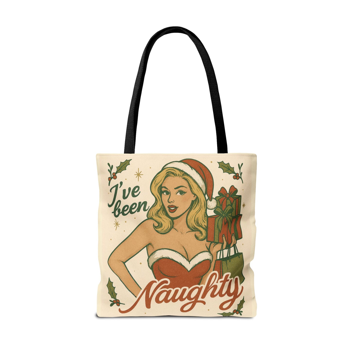 2 Sided Design Holiday Tote Bag - "I've Been Naughty" and "Unwrap Me Last - Happy Holidays"