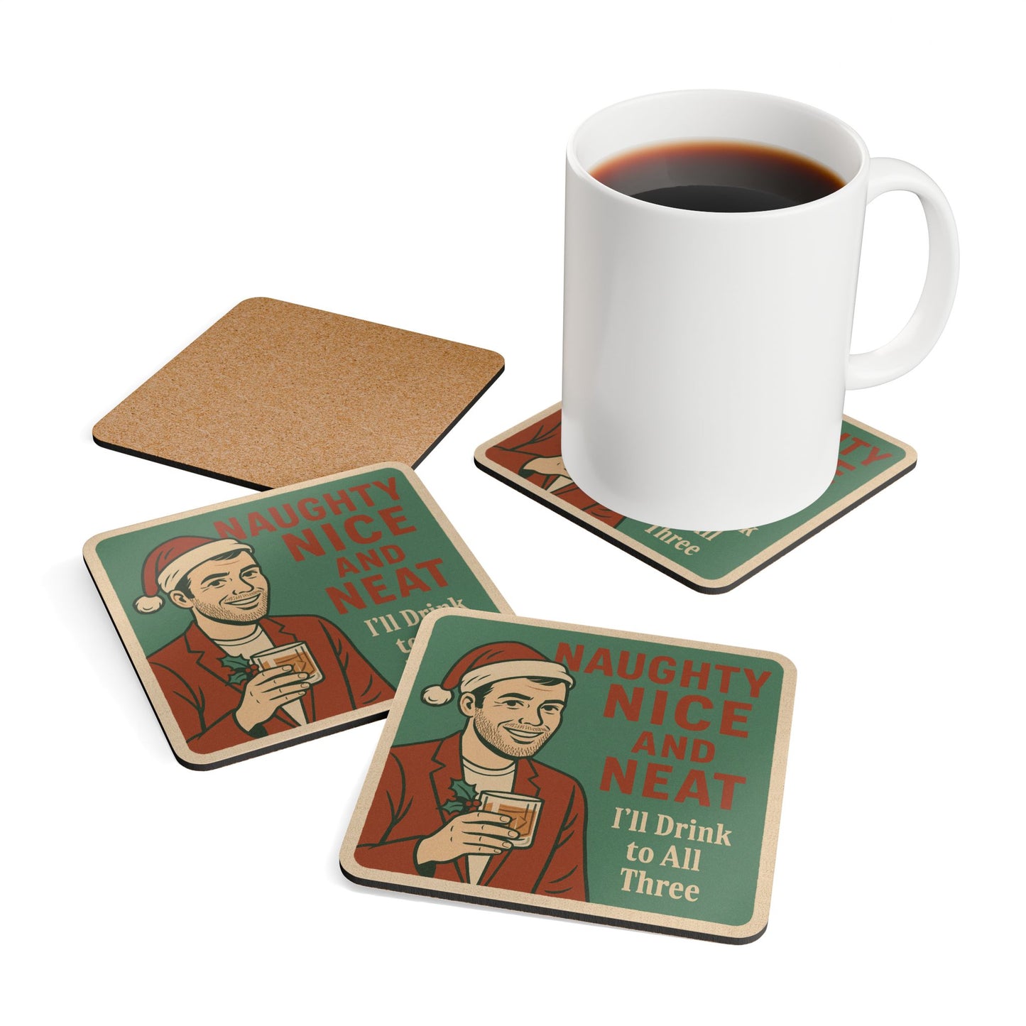 Christmas Coaster 4 Piece Set - "Naughty, Nice, and Neat"