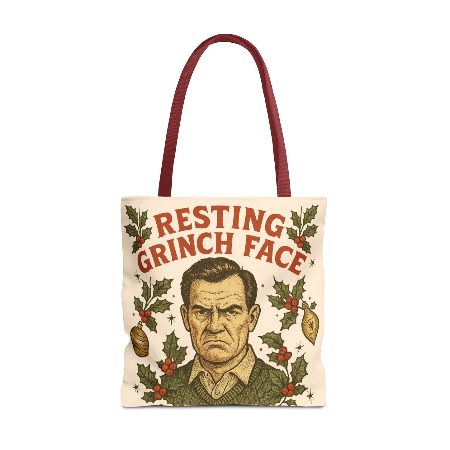2 Sided Holiday Tote Bag - "Resting Grinch Face & Keep Calm and Shop On"