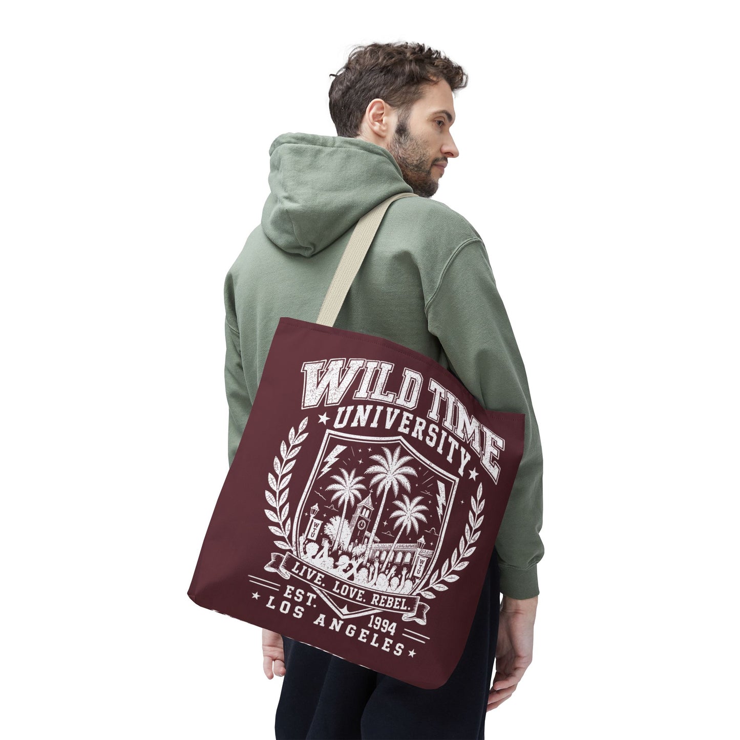 Wild Time™ University Tote Bag — Vintage Los Angeles Palm Crest Canvas Tote