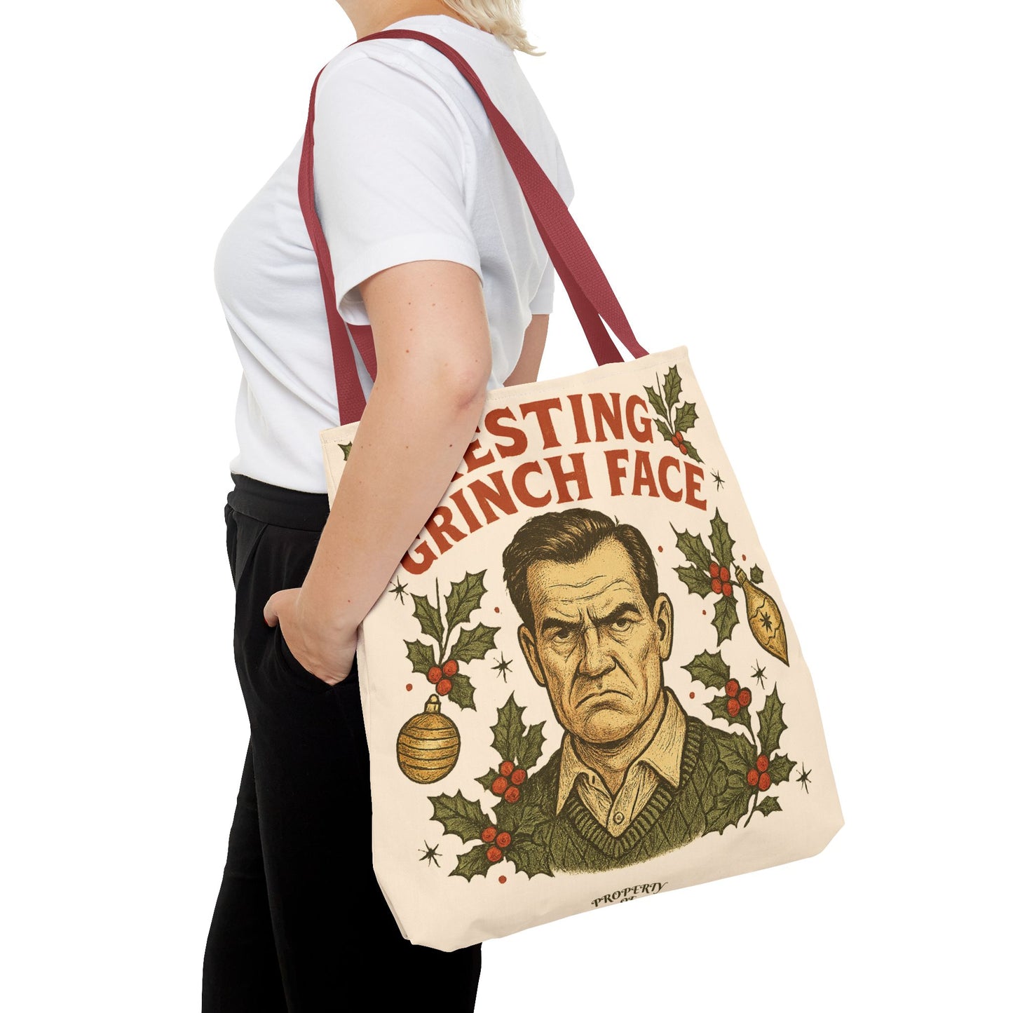 2 Sided Holiday Tote Bag - "Resting Grinch Face & Keep Calm and Shop On"