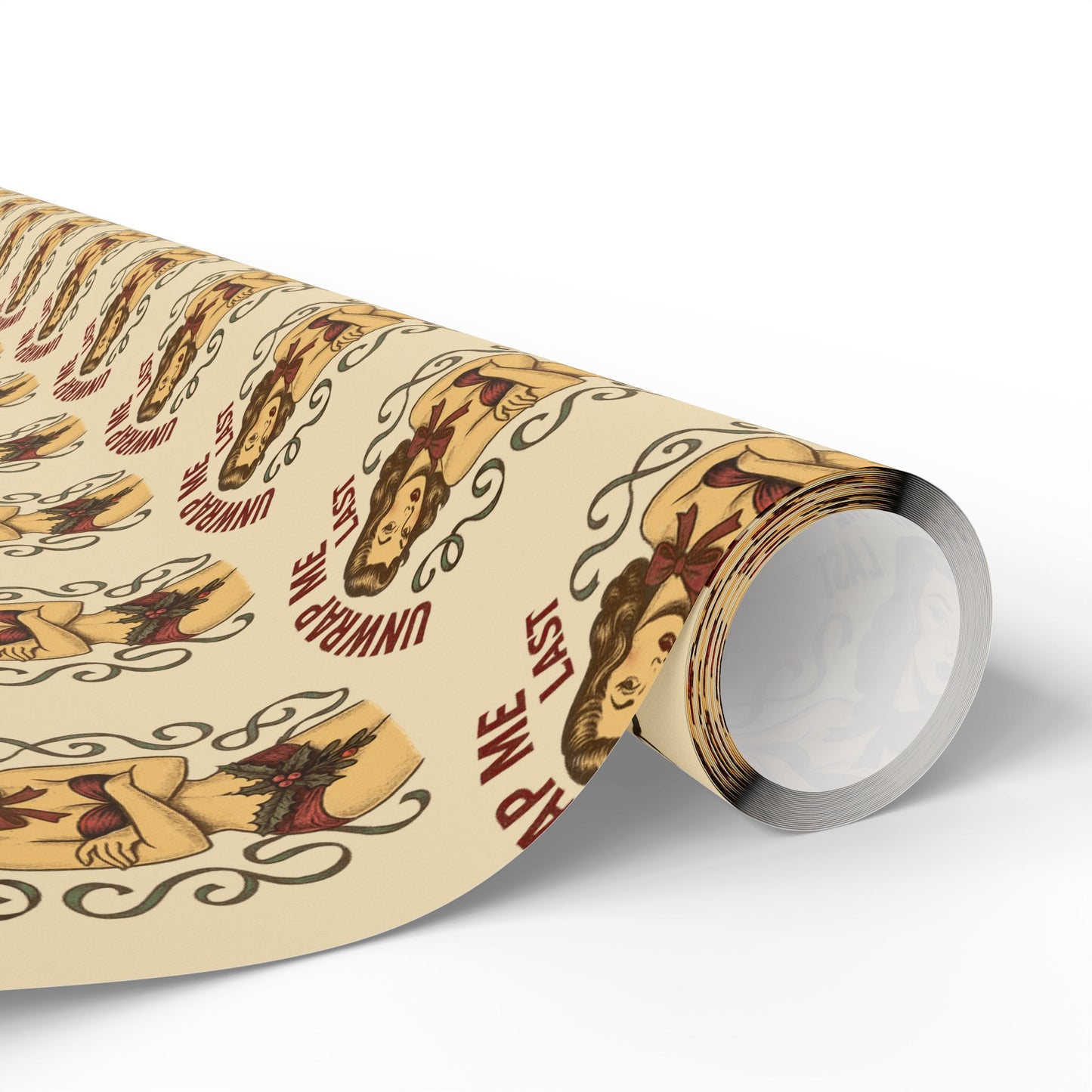 Stylish Vintage Holiday Lady Pinup - "Unwrap Me First Design" - Cream Background