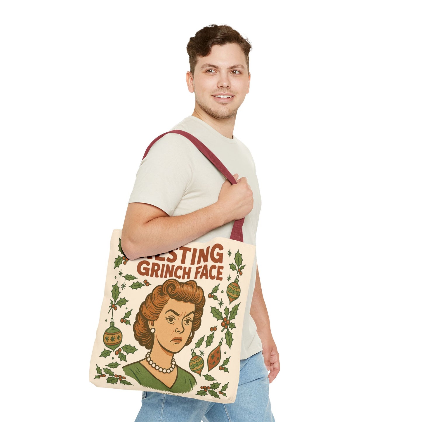 2 Printed Sided Holiday Tote Bag - "Resting Grinch Face & All I want for Christmas is a bigger Trunk"