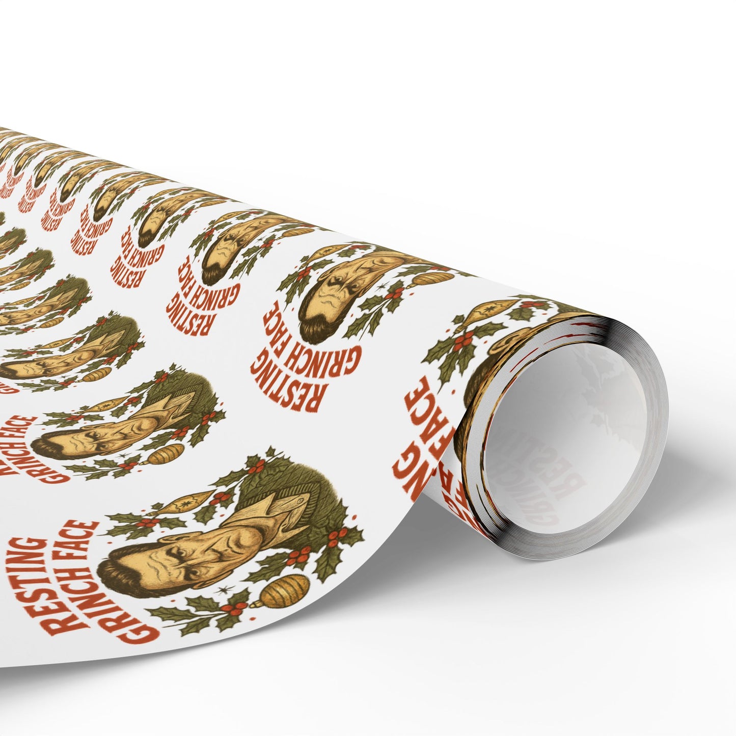 Christmas Wrapping Paper - Resting Grinch Face - Male Graphic with White Background