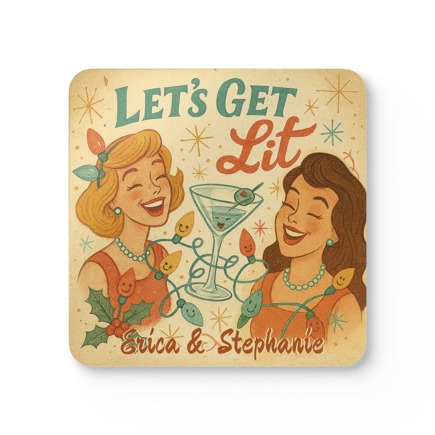 Personalized Names - "Let's Get Lit" Ladies 4 Piece Coaster Set