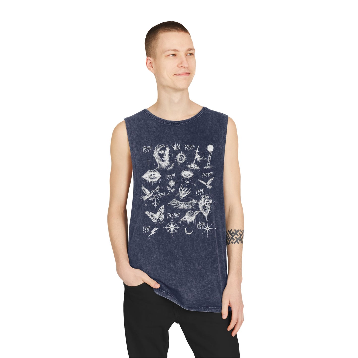 Royal Rebel® Ethereal Sketch Unisex Stonewash Tank - Edgy Unisex Hoodie for Creative Minds