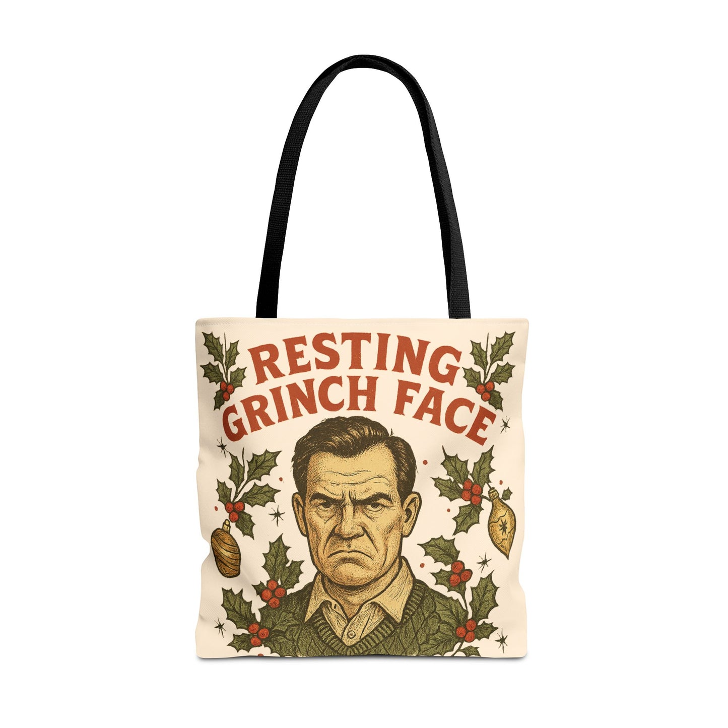 2 Sided Holiday Tote Bag - "Resting Grinch Face & Keep Calm and Shop On"