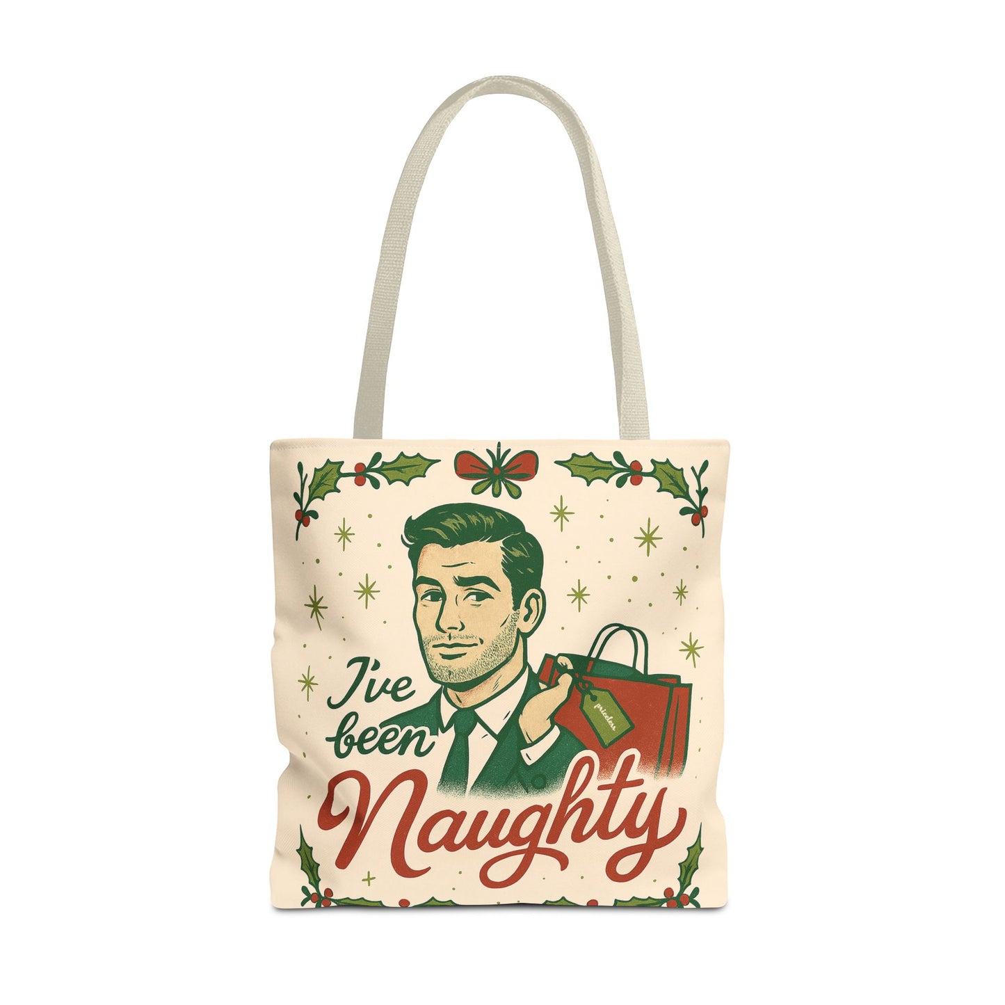 2 Printed Sided Holiday Tote Bag - "I've Been Naughty" and "Keep Calm and Shop On"
