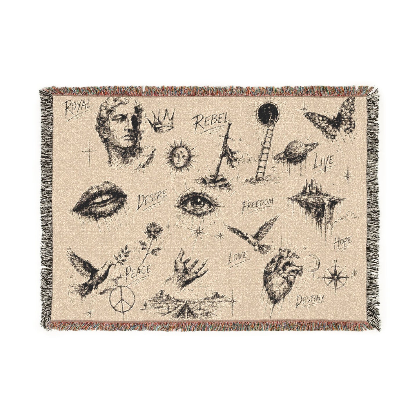 Rebel Sketch Woven Blanket - Cozy Art for the Bold Soul