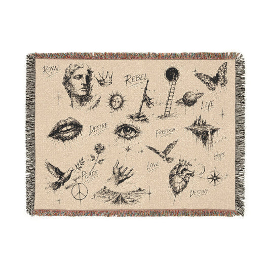 Rebel Sketch Woven Blanket - Cozy Art for the Bold Soul