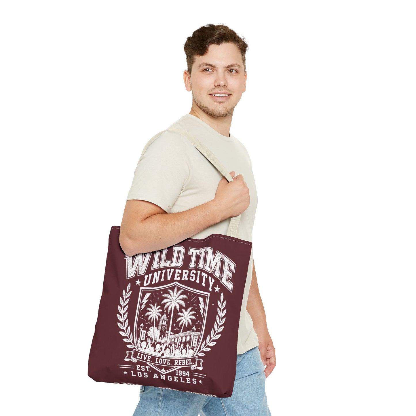 Wild Time™ University Tote Bag — Vintage Los Angeles Palm Crest Canvas Tote