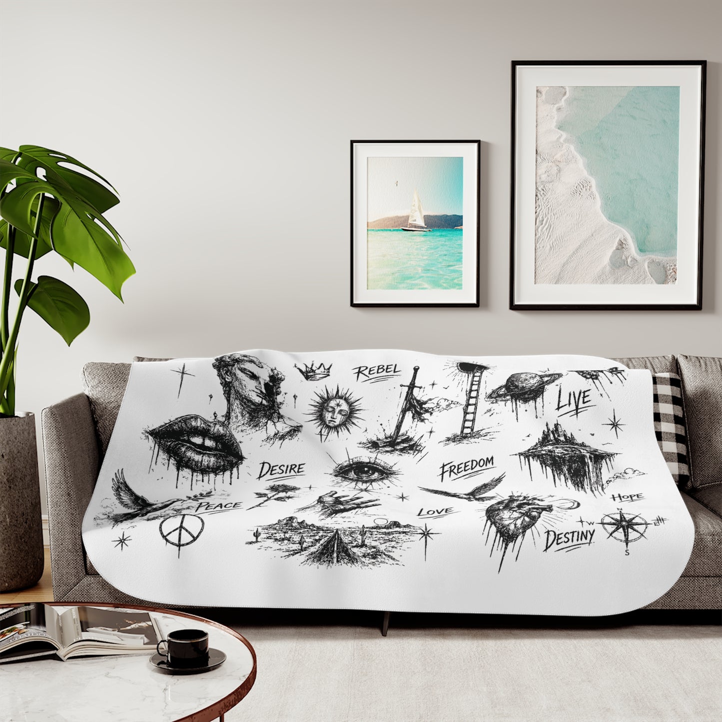 Royal Rebel® Ethereal Rebel Sketch - Cozy Sherpa Blanket