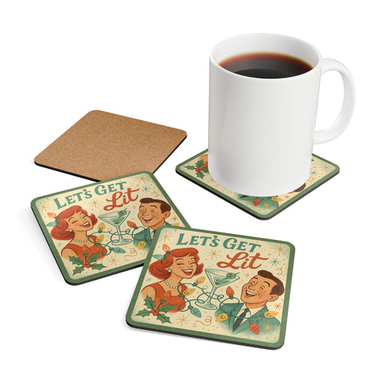 Let's Get Lit - 4 Piece Vintage Holiday Coaster Set