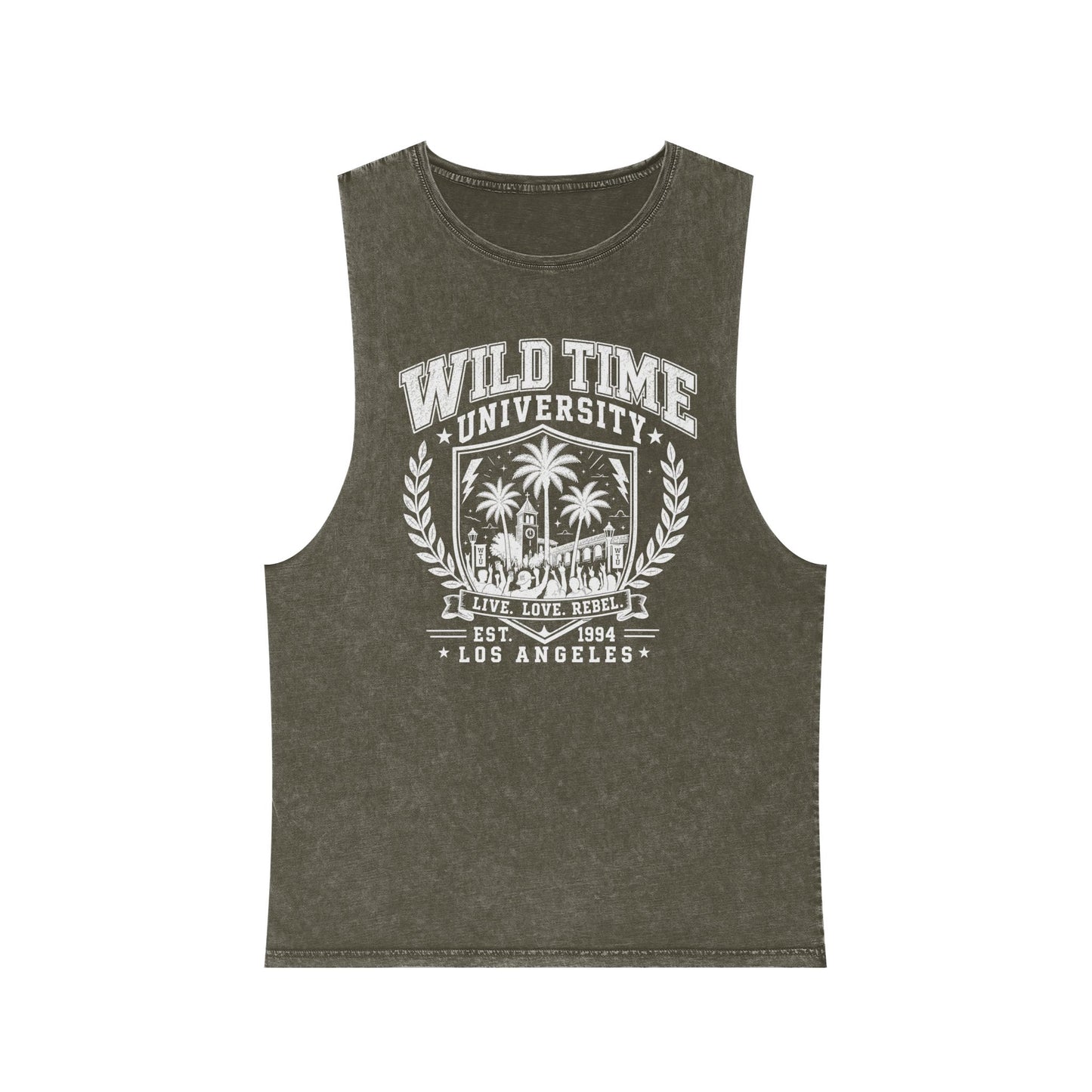 Wild Time™ University" Stonewashed Tank - College Inspired Graphic Sweatshirt for the Rebel at Heart