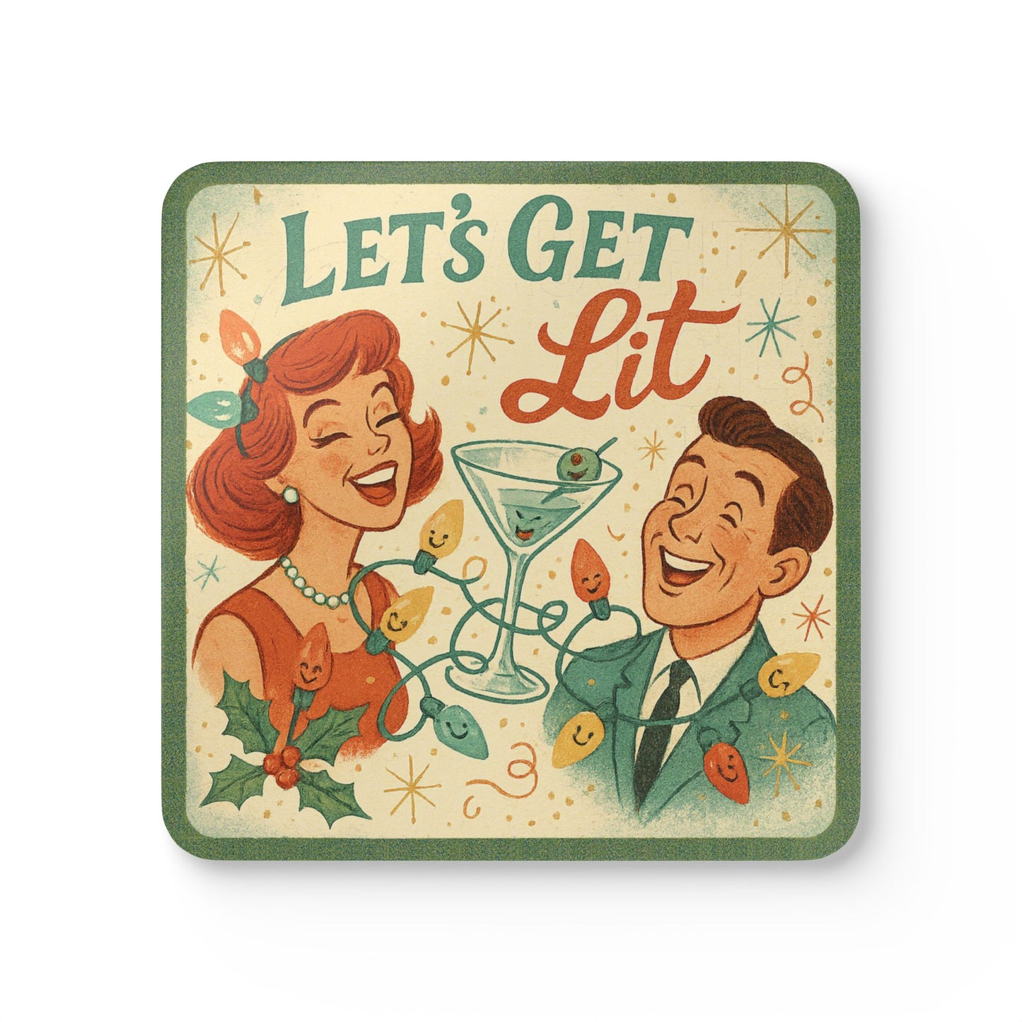 Let's Get Lit - 4 Piece Vintage Holiday Coaster Set