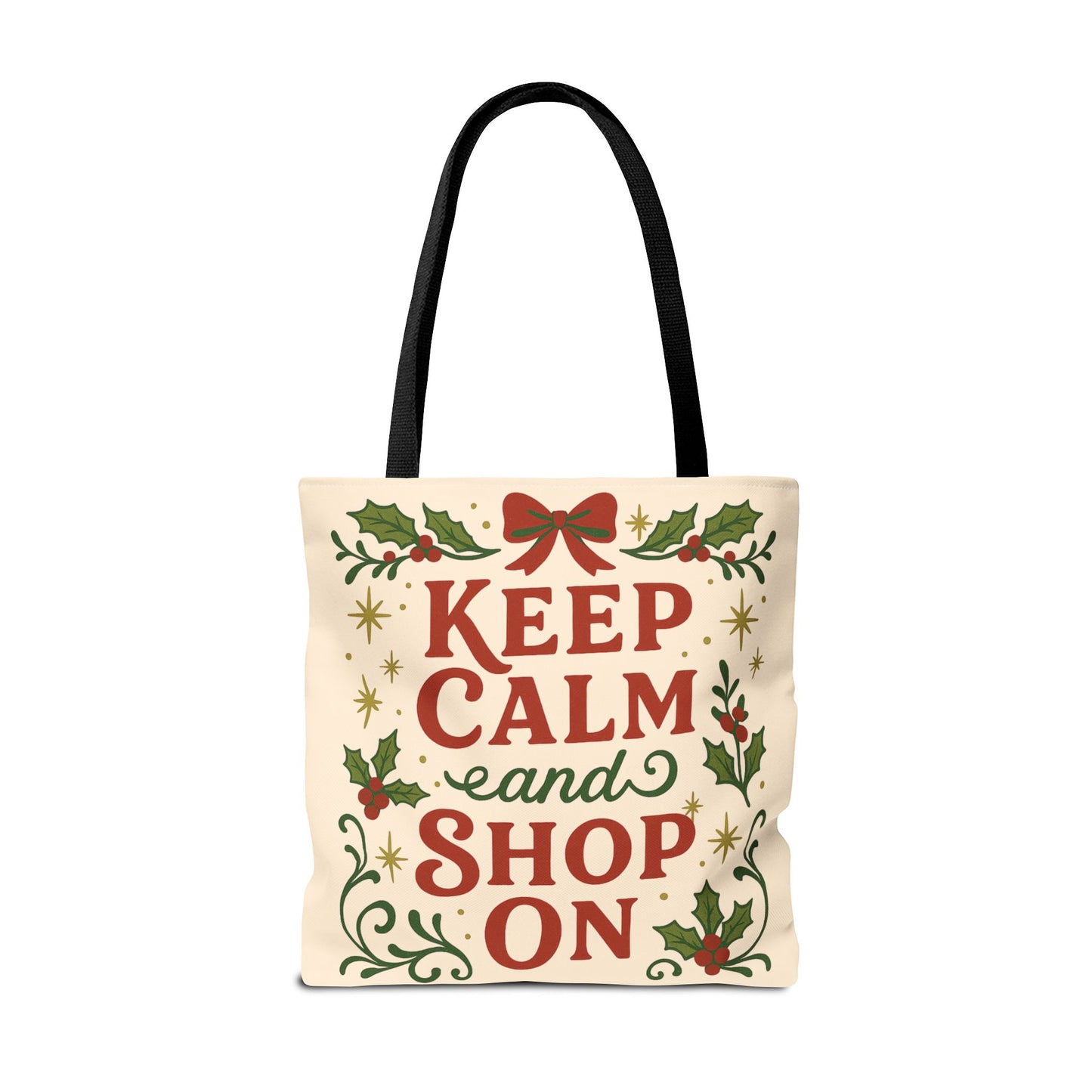 2 Sided Holiday Tote Bag - "Resting Grinch Face & Keep Calm and Shop On"