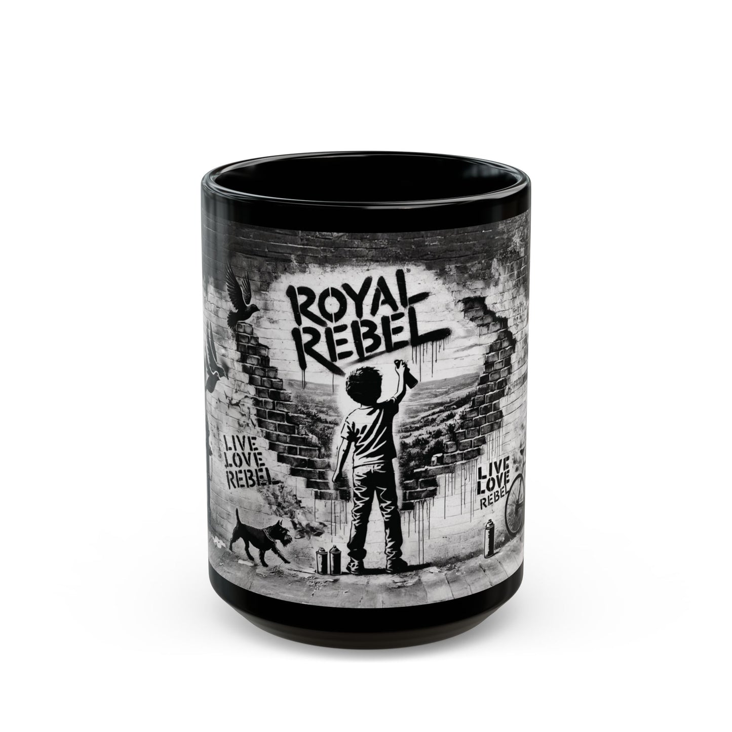 Royal Rebel® Black Mug - 15oz, Live Love Rebel™ Design