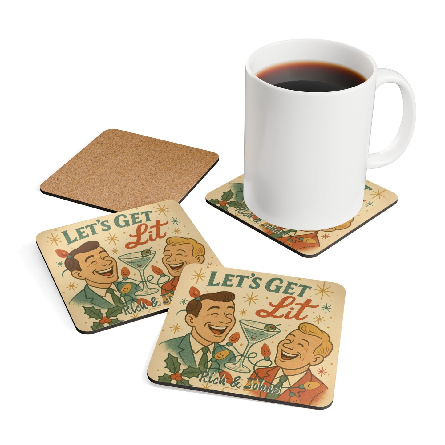 Personalized Names - "Let's Get Lit" 4 Piece Coaster Set