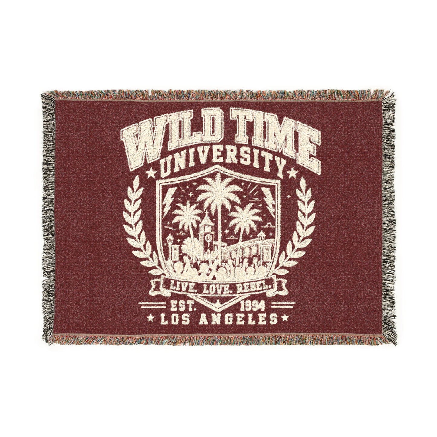 Wild Time™ University" Woven Blanket - Cozy Art for the Bold Soul