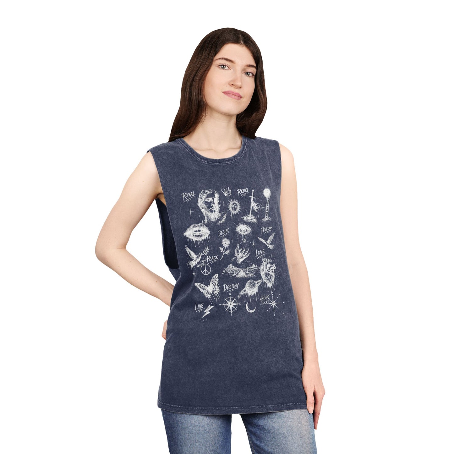 Royal Rebel® Ethereal Sketch Unisex Stonewash Tank - Edgy Unisex Hoodie for Creative Minds