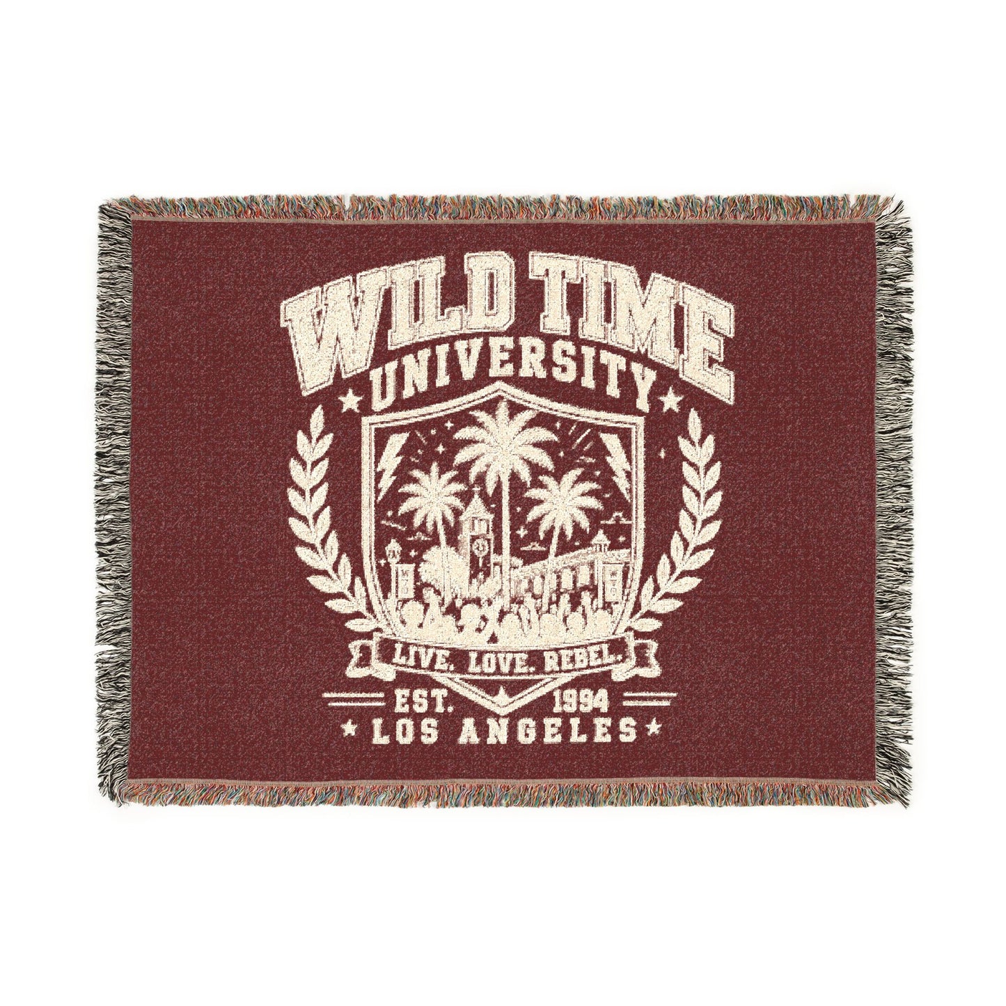 Wild Time™ University" Woven Blanket - Cozy Art for the Bold Soul