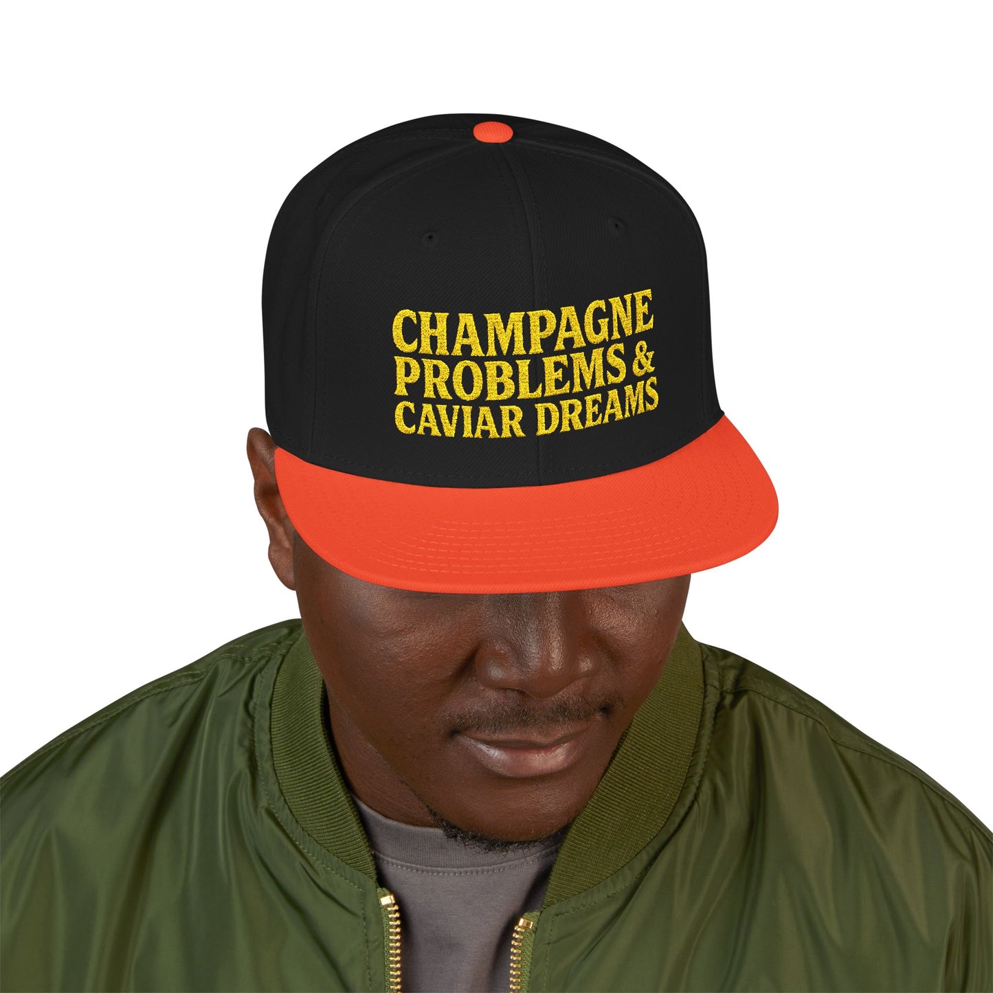 Embroidered Snapback Hat — "Champagne Problems & Caviar Dreams" Streetwear Cap