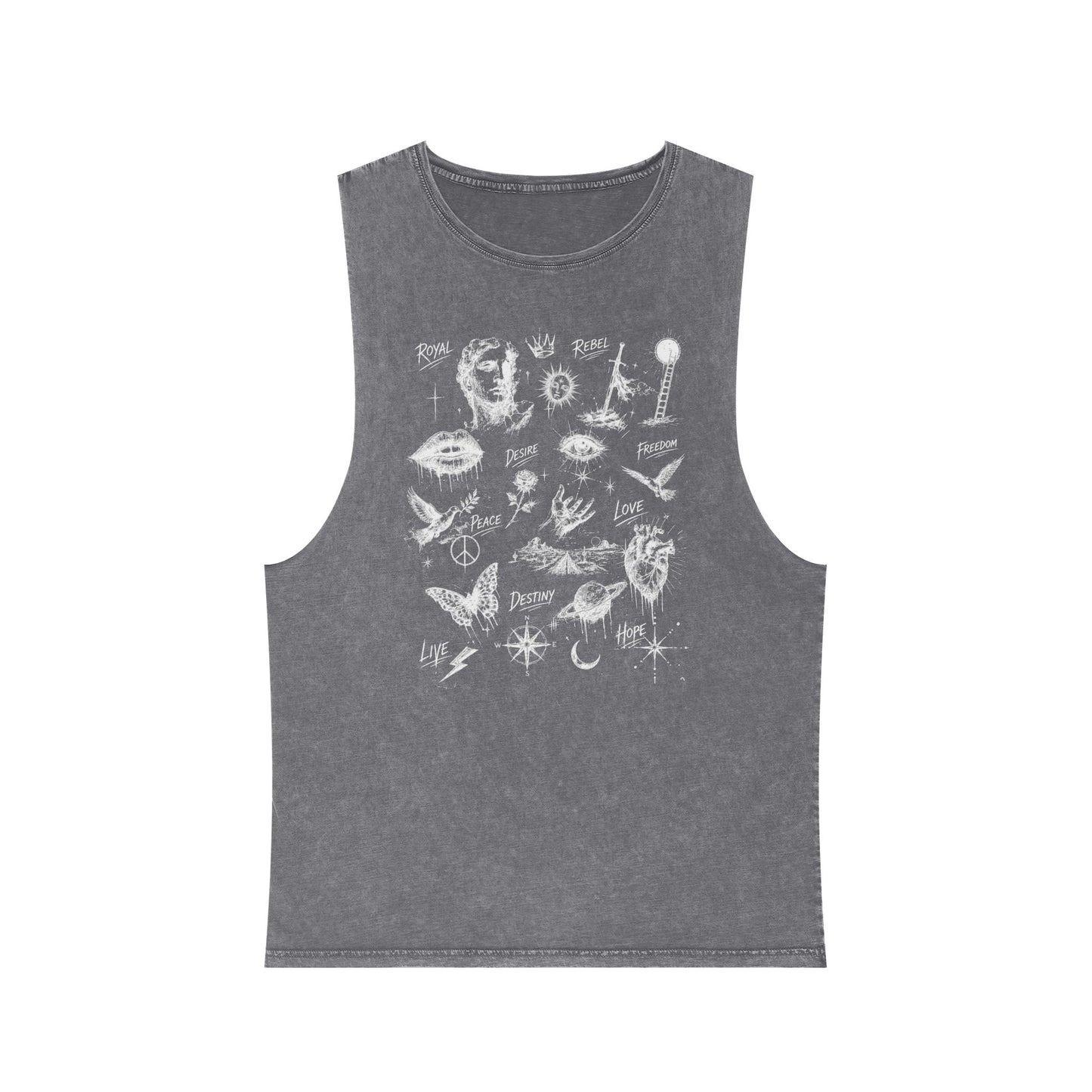 Royal Rebel® Ethereal Sketch Unisex Stonewash Tank - Edgy Unisex Hoodie for Creative Minds