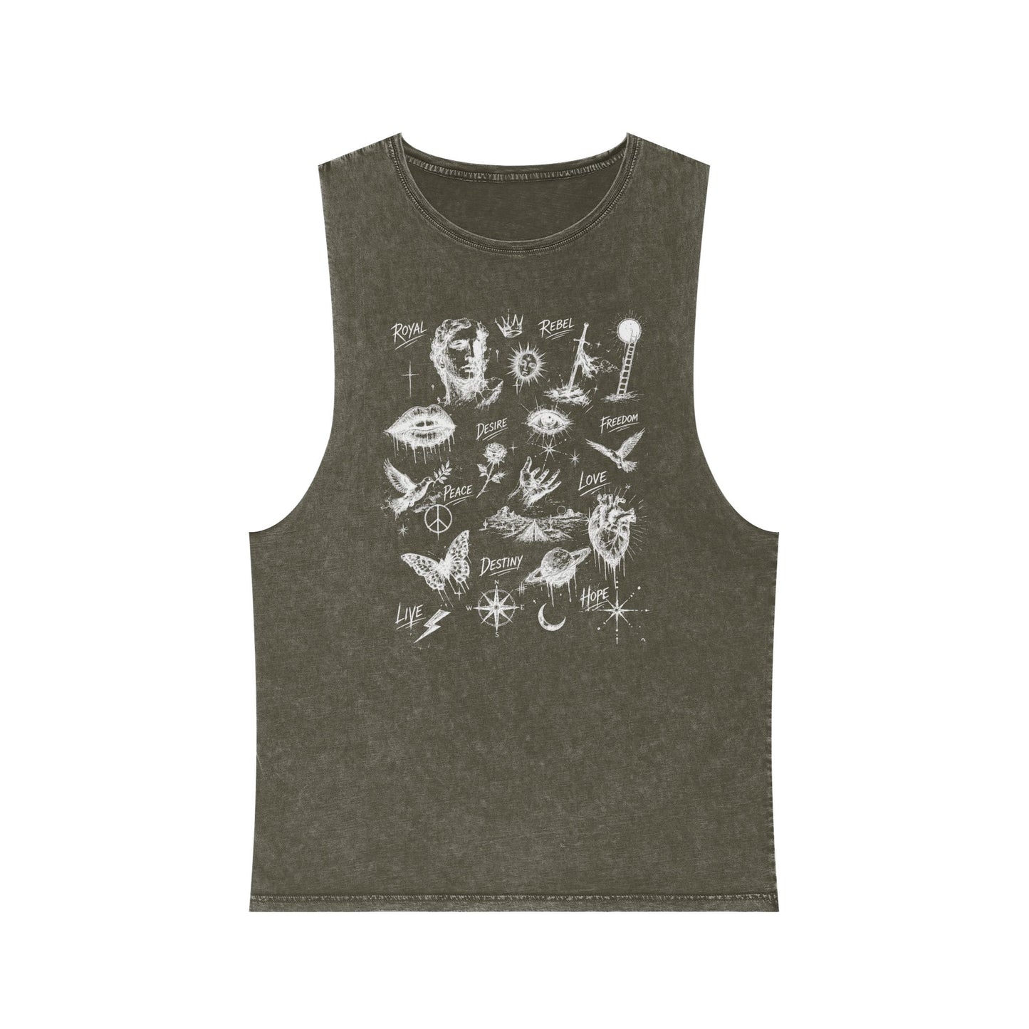 Royal Rebel® Ethereal Sketch Unisex Stonewash Tank - Edgy Unisex Hoodie for Creative Minds