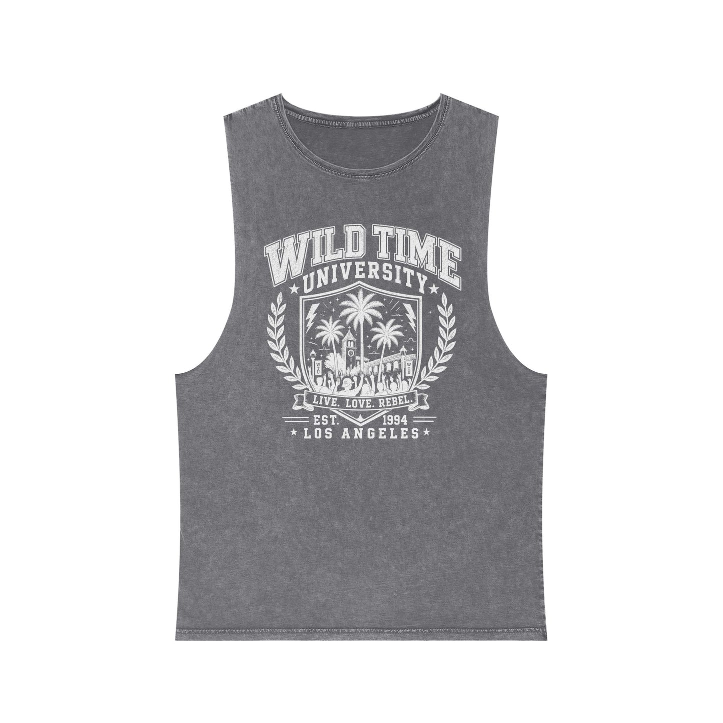 Wild Time™ University" Stonewashed Tank - College Inspired Graphic Sweatshirt for the Rebel at Heart