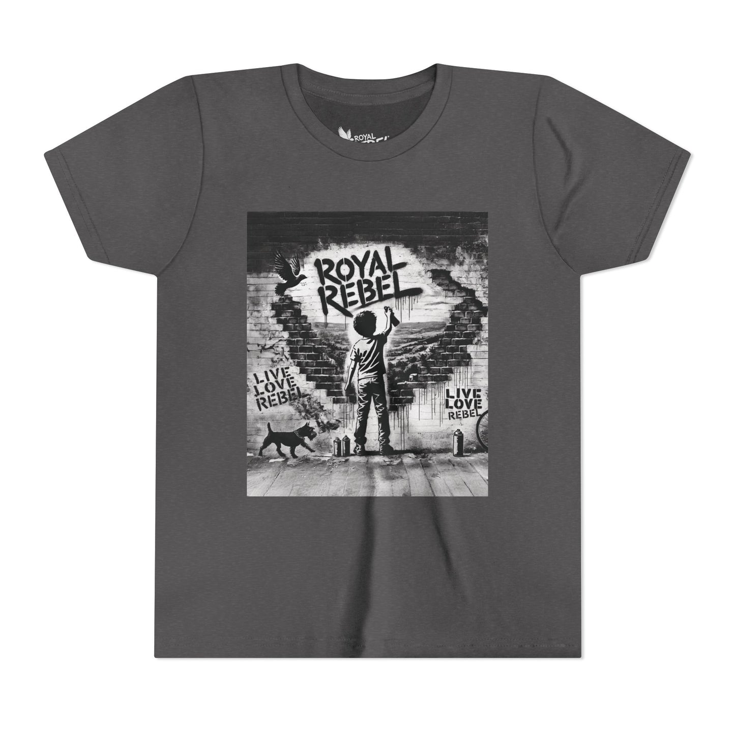 Royal Rebel Graffiti Youth Tee — Kids' Graphic Skate Streetwear T-Shirt