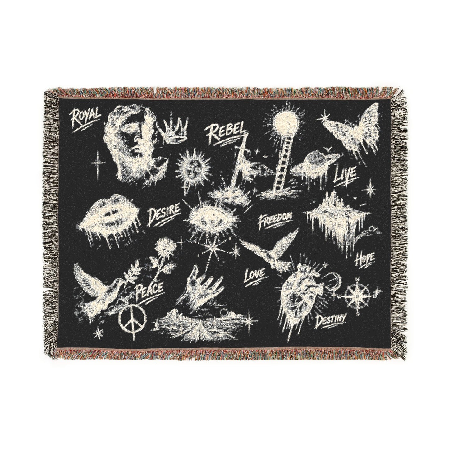 Rebel Sketch Woven Blanket - Cozy Art for the Bold Soul