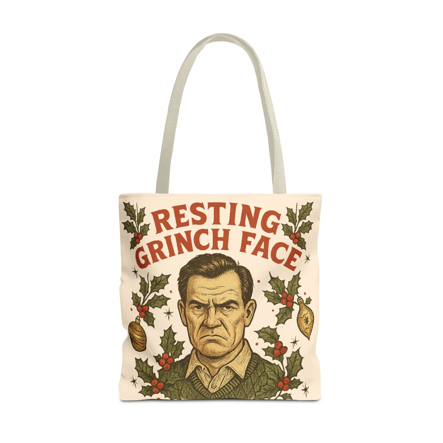 2 Sided Holiday Tote Bag - "Resting Grinch Face & Keep Calm and Shop On"