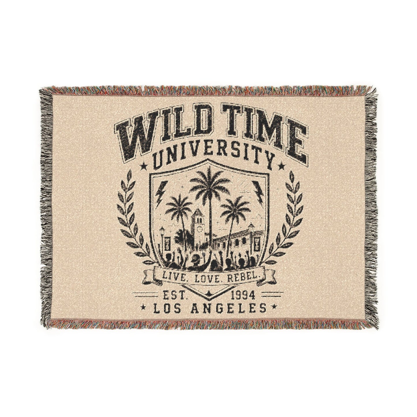 Wild Time™ University" Woven Blanket - Cozy Art for the Bold Soul