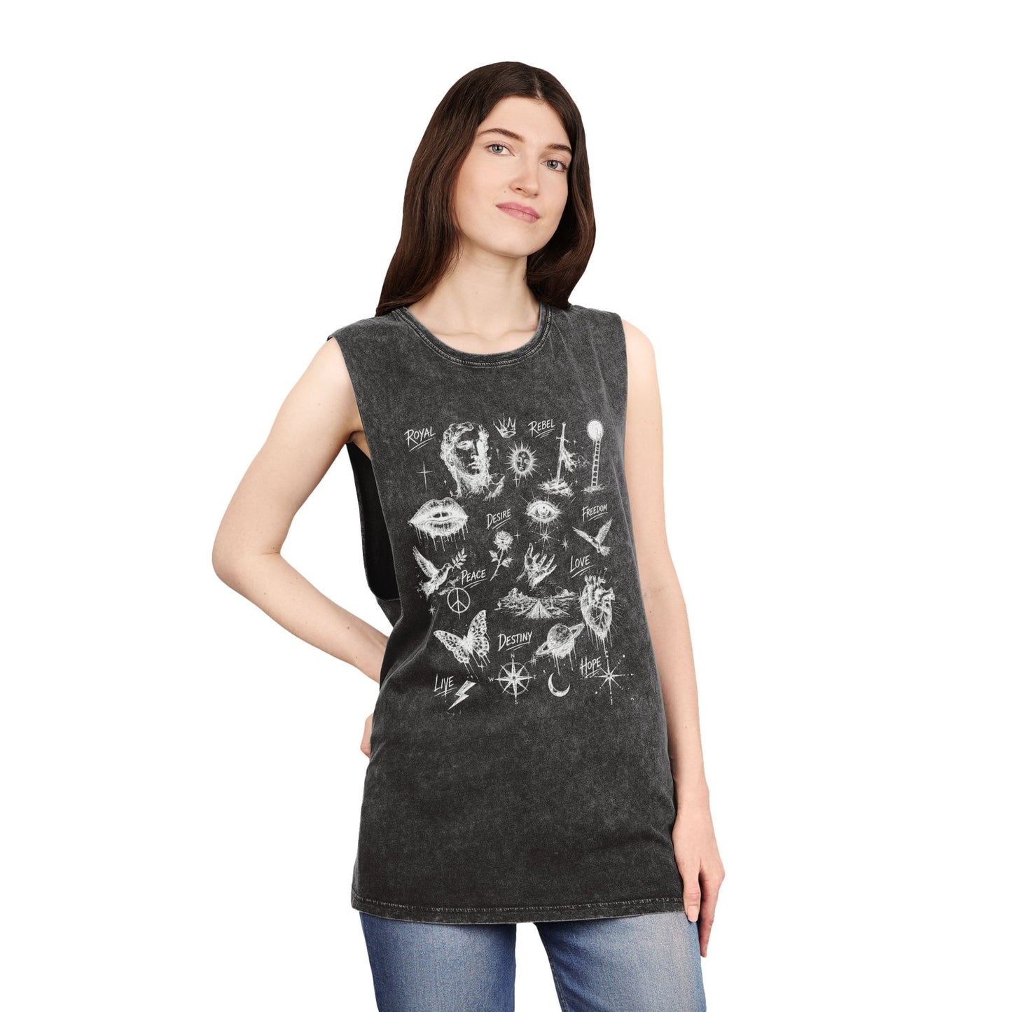 Royal Rebel® Ethereal Sketch Unisex Stonewash Tank - Edgy Unisex Hoodie for Creative Minds