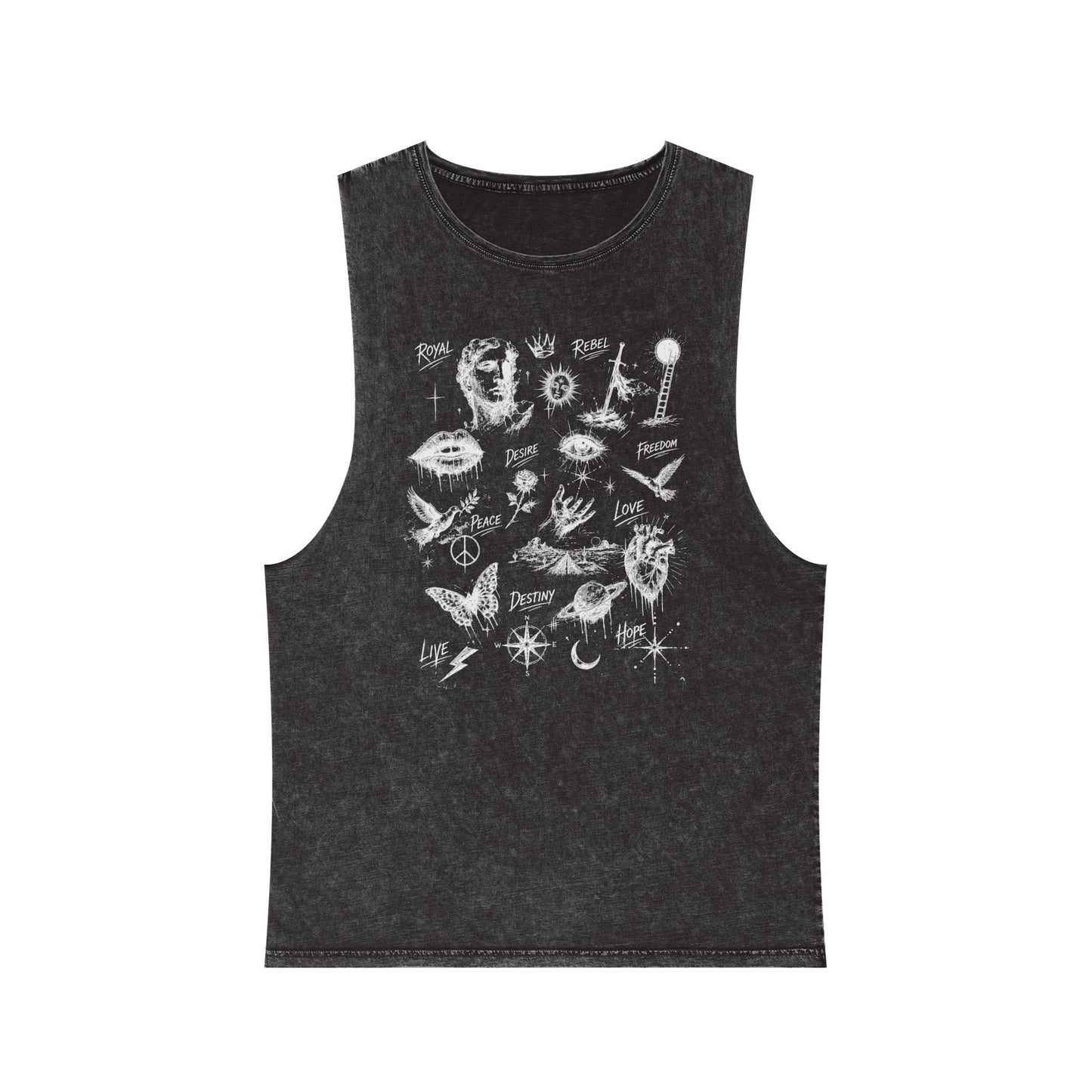 Royal Rebel® Ethereal Sketch Unisex Stonewash Tank - Edgy Unisex Hoodie for Creative Minds