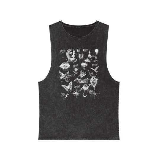 Royal Rebel® Ethereal Sketch Unisex Stonewash Tank - Edgy Unisex Hoodie for Creative Minds