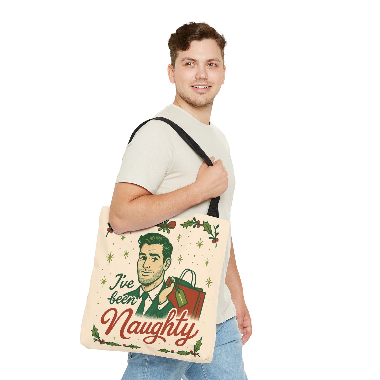2 Printed Sided Holiday Tote Bag - "I've Been Naughty" and "Keep Calm and Shop On"