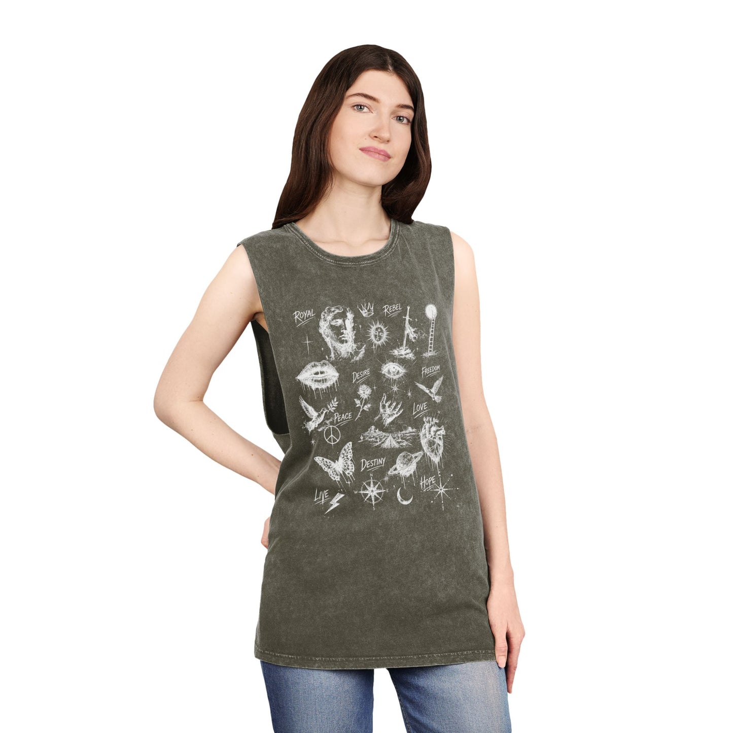 Royal Rebel® Ethereal Sketch Unisex Stonewash Tank - Edgy Unisex Hoodie for Creative Minds